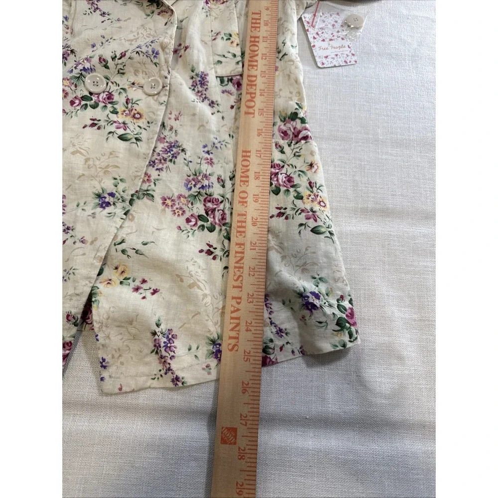 Free People Jacket XS Linen Blend Double Breast Boho Cottagecore Prairie